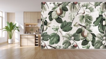 LINFA NATURAE | Carta da parati botanica con foglie verdi e frutti